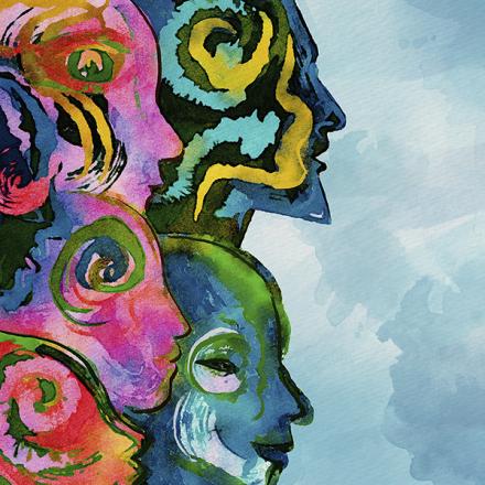 Watercolor abstract faces. Diversity concept banner